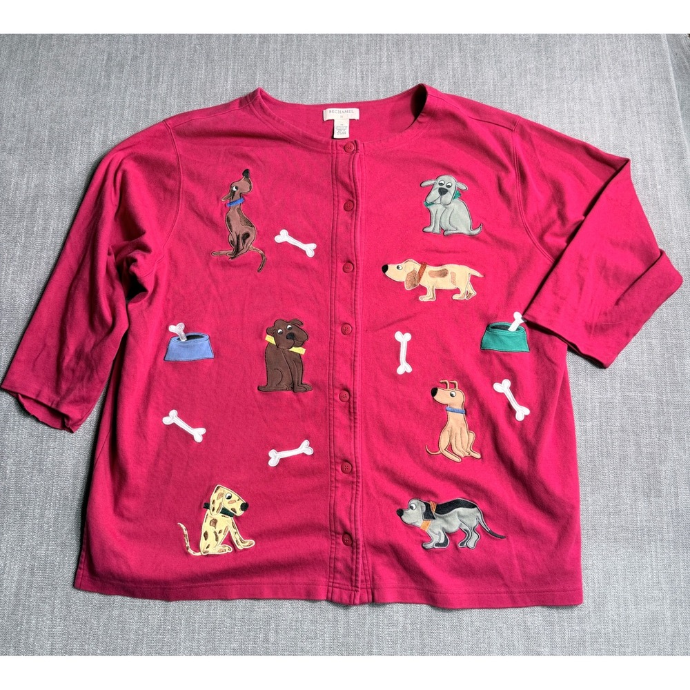 Bechamel Red Embroidered Dog Bone Button Front Cardigan Top Plus Size 3X